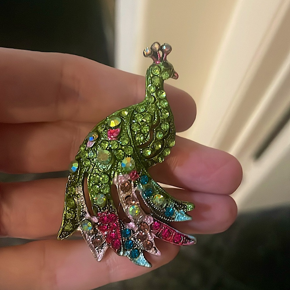 Rhinestone Peacock Brooch